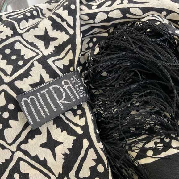 100 % SILK Mitra SCARF Women's 10”x 66” black /cream Rectangle Boho artsy print - Picture 2 of 9